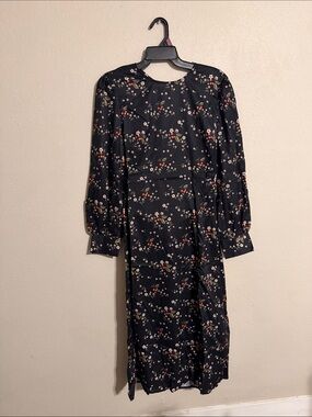 Fashion Union Black Floral Long Sleeve Midi Dress